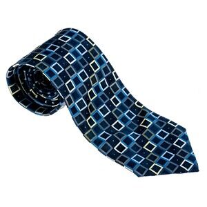 Valerio Garati Silk Neck Tie Geometric Squares Pattern - Multicolor - Blue Gray